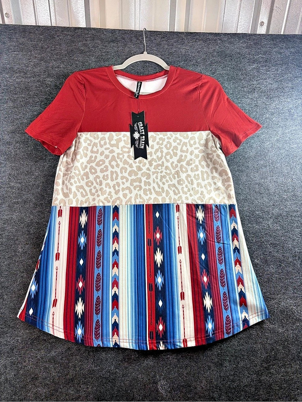 Crazy Train Women’s Short Sleeve Top Aztec & Animal Print NWT Size Small